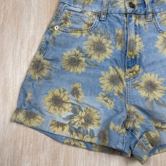 American Eagle Sunflower Floral Patterned Print Curvy Mom Denim Jean Shorts 2 - Picture 4 of 14